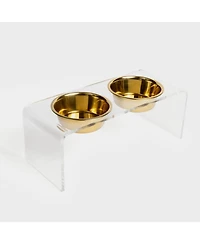 Medium Clear Double Bowl Pet Feeder, 1 Quart Bowls