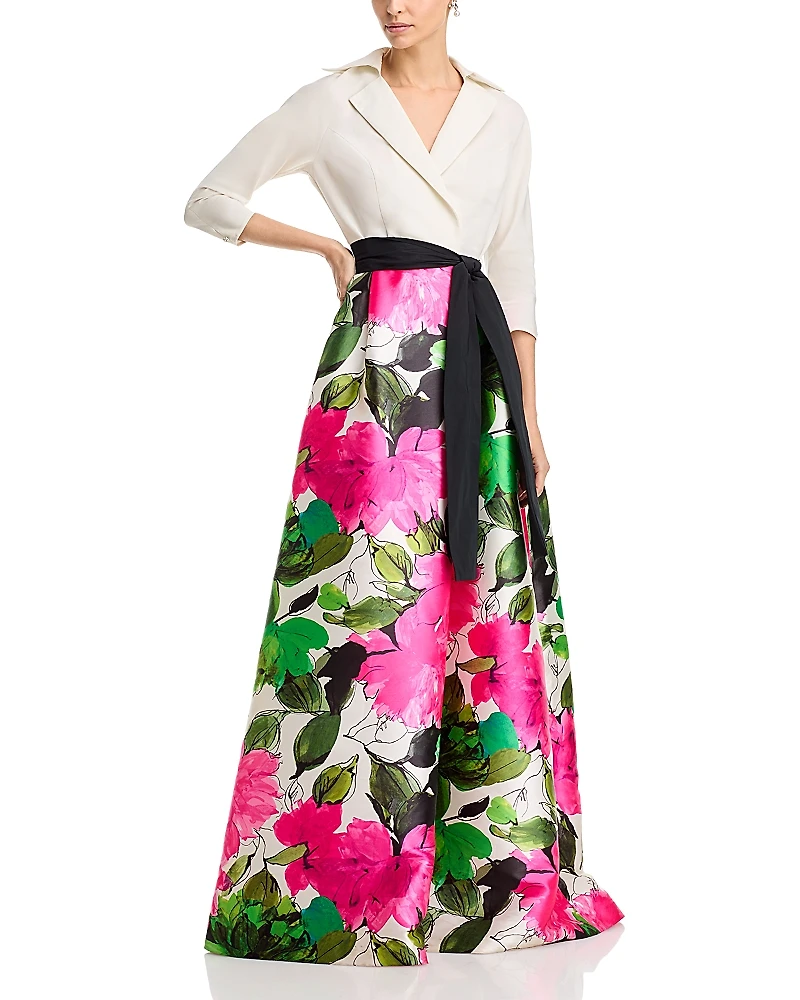 Teri Jon by Rickie Freeman Taffeta Shirt Dress Gown