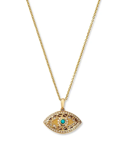Bloomingdale's Fine Collection Turquoise & Diamond Evil Eye Pendant Necklace