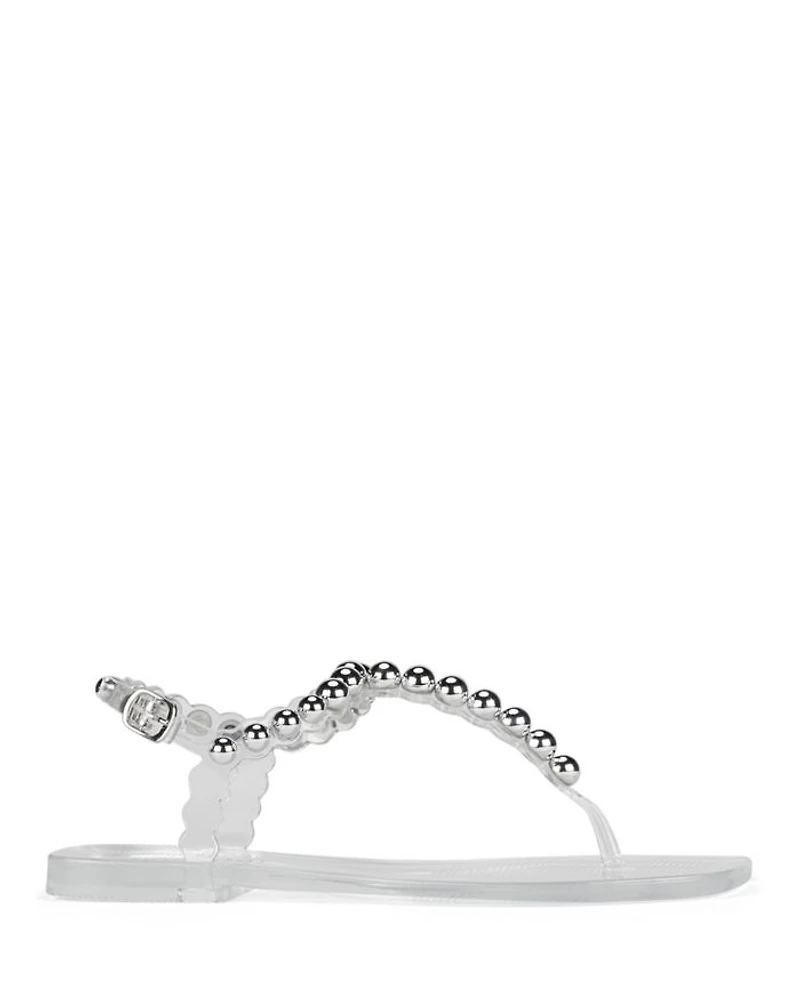 Women's Square Toe Bead Detail Jelly Thong Sandals