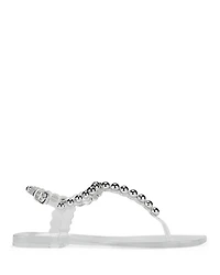 Women's Square Toe Bead Detail Jelly Thong Sandals