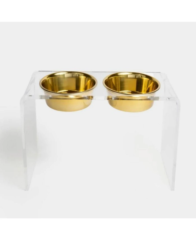 Large Clear Double Bowl Pet Feeder, 2 Quart Bowls