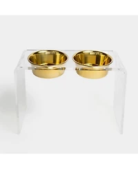 Large Clear Double Bowl Pet Feeder, 2 Quart Bowls