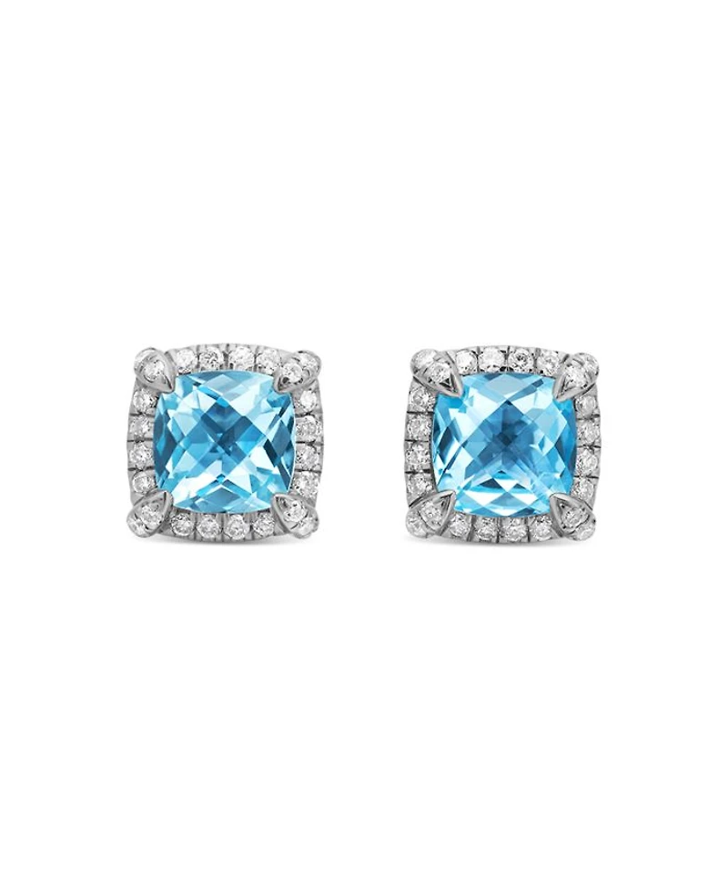 Sterling Silver Chateline Gemstones & Diamond Stud Earrings - Exclusive