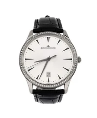 Master Ultra Thin Date Automatic Watch in White Gold and Alligator with Diamond Bezel 40mm