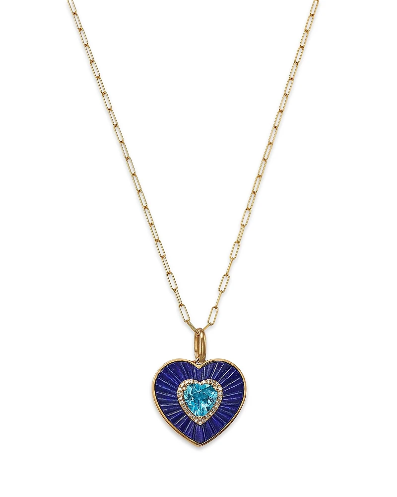 Bloomingdale's Fine Collection Blue Topaz, Lapis Lazuli & Diamond Heart Pendant Necklace