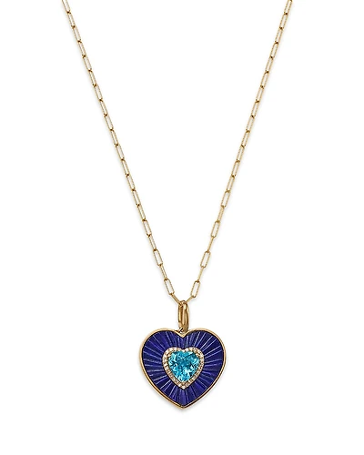 Bloomingdale's Fine Collection Blue Topaz, Lapis Lazuli & Diamond Heart Pendant Necklace