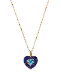 Bloomingdale's Fine Collection Blue Topaz, Lapis Lazuli & Diamond Heart Pendant Necklace