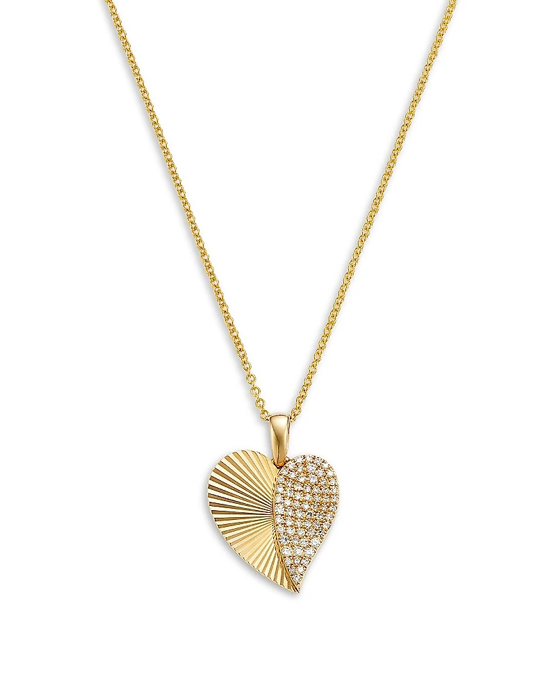 Bloomingdale's Fine Collection Diamond Pave Sunray Heart Pendant Necklace