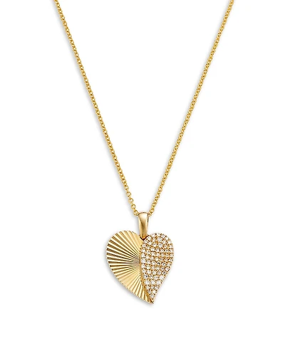 Bloomingdale's Fine Collection Diamond Pave Sunray Heart Pendant Necklace