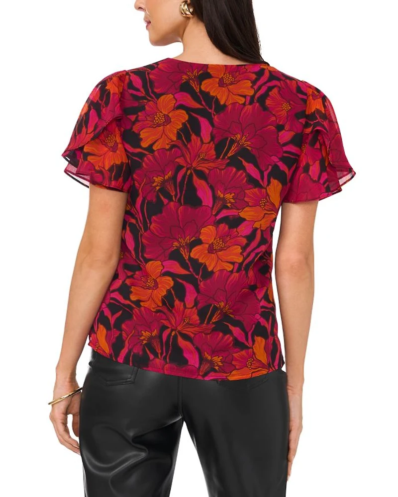 Floral Print Ruffled Sleeve Top