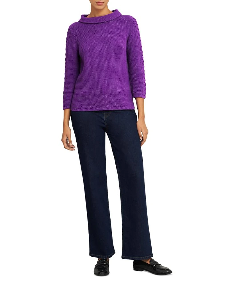 Camilla Boat Neck Cable Knit Sleeve Sweater
