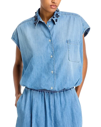 Fabiana Filippi Embellished Collar Denim Shirt