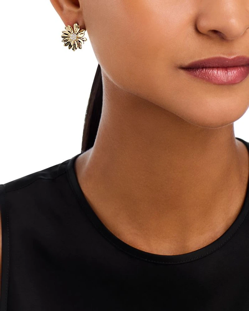 18K Yellow Gold Margherita Floral Earrings with Diamonds, 0.18 tcw