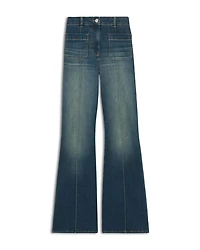 Sakura Patch Pocket High Rise Flare Jeans Mid Blue