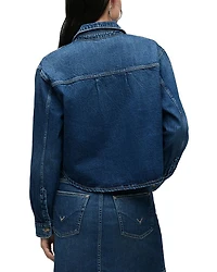 Cropped Boxy Button Front Denim Shirt Jacket