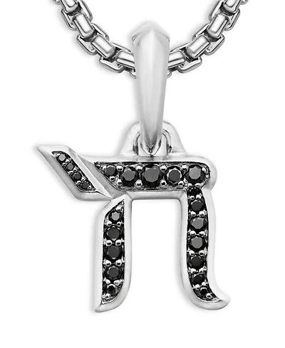 Sterling Silver Chai Amulet with Black Diamonds