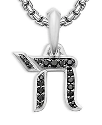Sterling Silver Chai Amulet with Black Diamonds