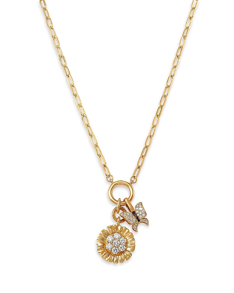 Bloomingdale's Fine Collection Diamond Flower & Butterfly Charm Necklace