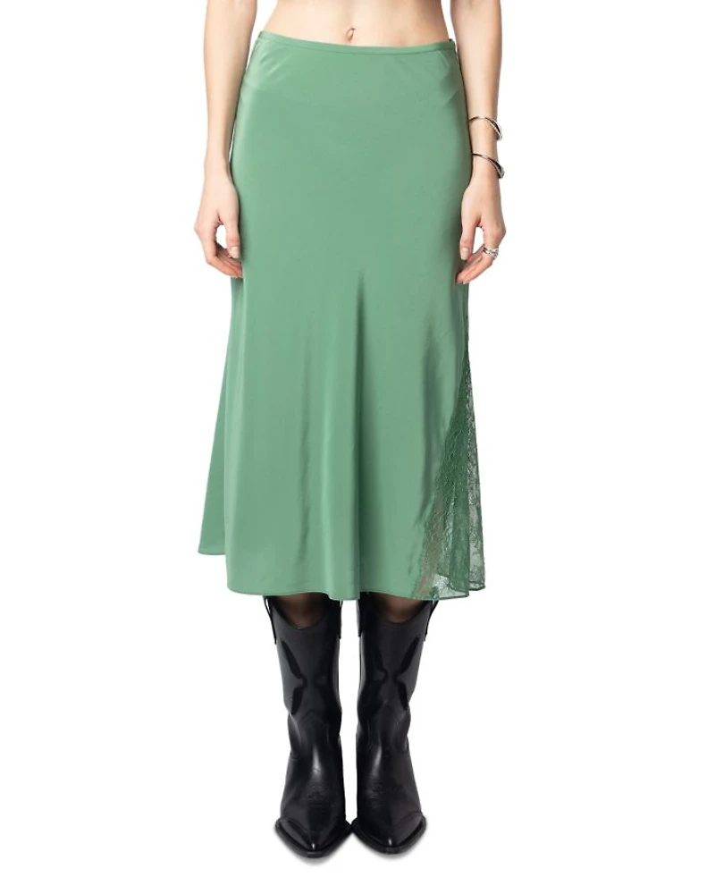 Jayla Lace Trim Silk Midi Skirt