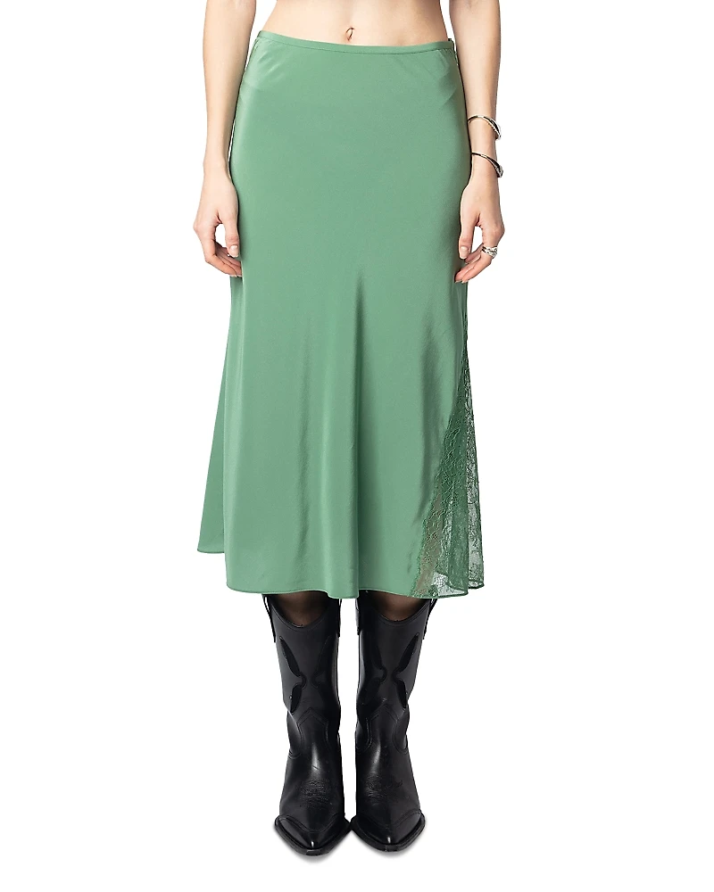Zadig & Voltaire Jayla Lace Trim Silk Midi Skirt