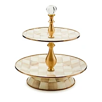 Mackenzie-Childs Mocha Check Two Tier Sweet Stand