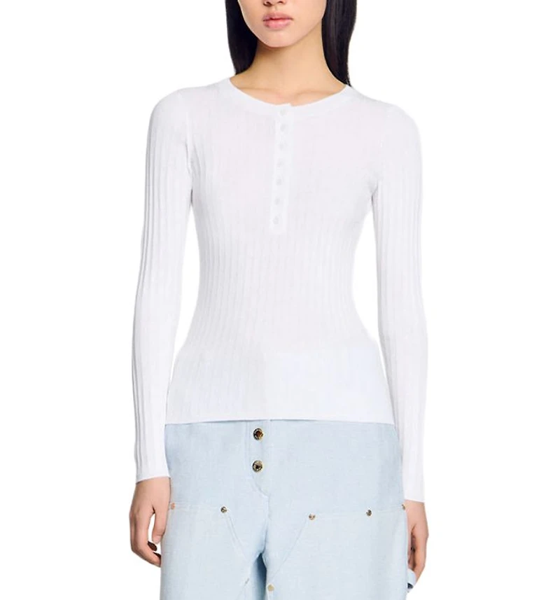 Ribbed Sweater with Tunisian Collar