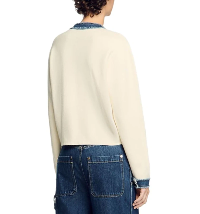 Cardigan with Denim Detail