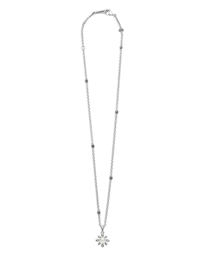 Sterling Silver Luna Cultured Pearl Fleur Pendant Necklace, 16"-18"