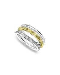 Lagos Two Tone Caviar Lux Three Row Diamond Ring, 0.135 tcw