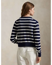 Striped Cotton Crewneck Cardigan