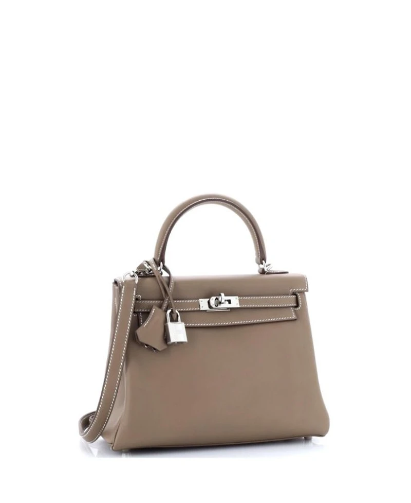 Pre-Owned HERMES Kelly 25 Handbag Grey Swift with Palladium Hardware