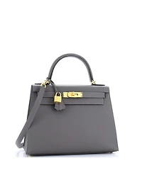 Pre-Owned HERMES Kelly 28 Handbag Grey Epsom with Gold Hardware