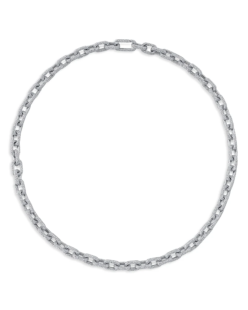 Shy Creation 14K White Gold Kate Diamond Pave Link Necklace