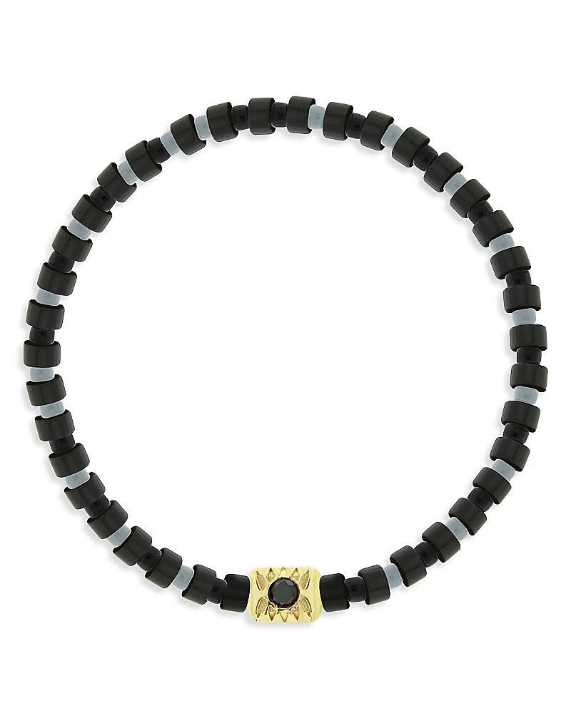 Luis Morais Men's 14K Yellow Gold Shine On Black Diamond Ingot Beaded Bracelet