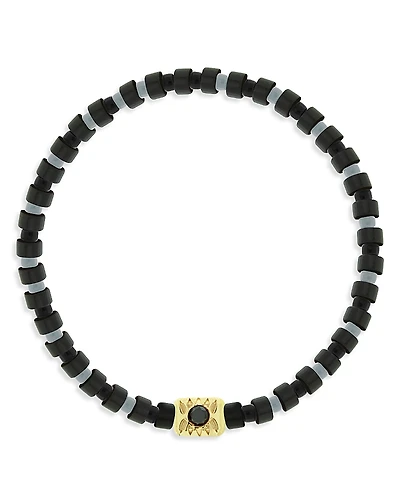 Luis Morais Men's 14K Yellow Gold Shine On Black Diamond Ingot Beaded Bracelet