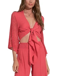 Elan Tie Front Crochet Sleeve Top