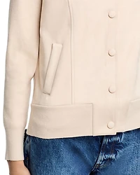 Faux Suede Snap Closure Bomber Jacket