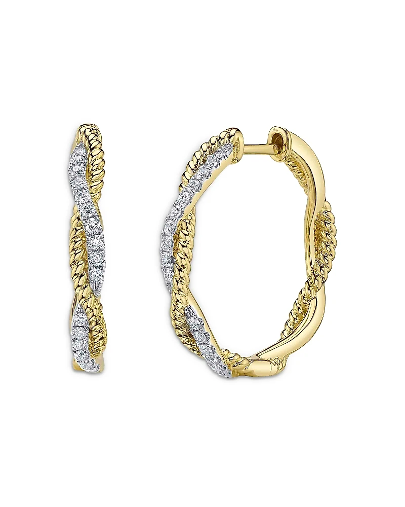 Shy Creation 14K Yellow Gold Kate Diamond Rope Twist Hoop Earrings