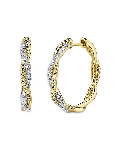 Shy Creation 14K Yellow Gold Kate Diamond Rope Twist Hoop Earrings