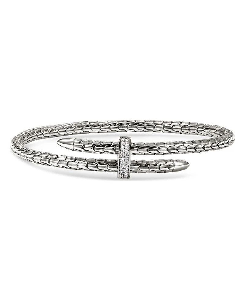 Sterling Silver Spear Diamond Pavé Flex Bypass Cuff Bracelet