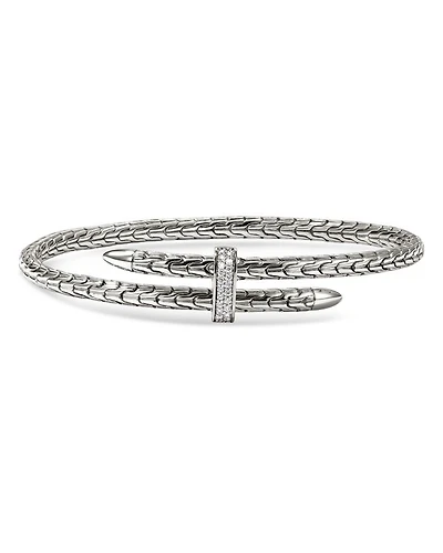 Sterling Silver Spear Diamond Pavé Flex Bypass Cuff Bracelet