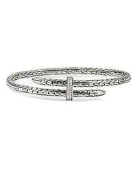 Sterling Silver Spear Diamond Pavé Flex Bypass Cuff Bracelet