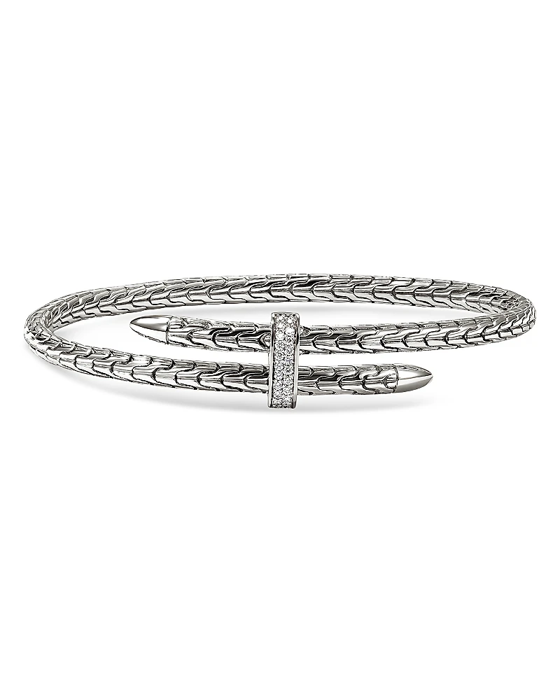 John Hardy Sterling Silver Spear Diamond Pave Flex Bypass Cuff Bracelet