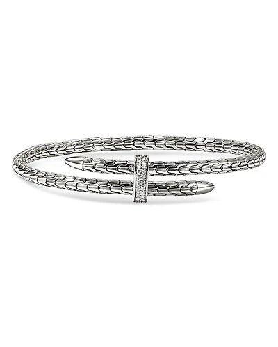 John Hardy Sterling Silver Spear Diamond Pave Flex Bypass Cuff Bracelet