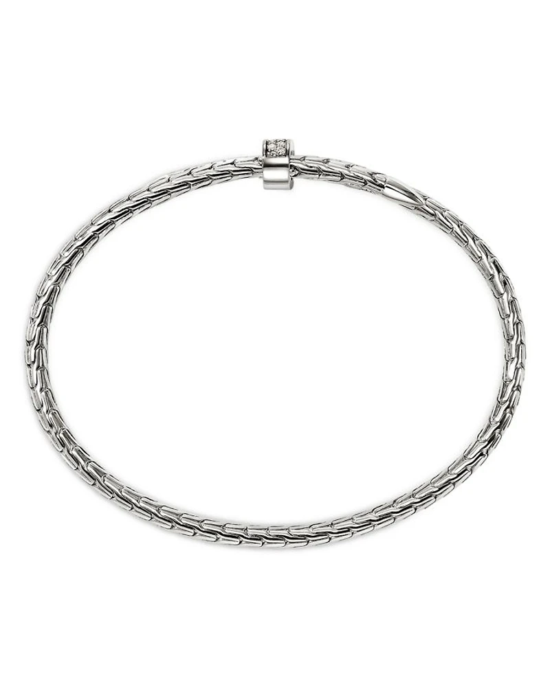 Sterling Silver Spear Diamond Pavé Flex Bypass Cuff Bracelet