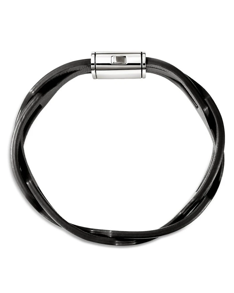 Men's Sterling Silver Icon Braided Leather Bracelet