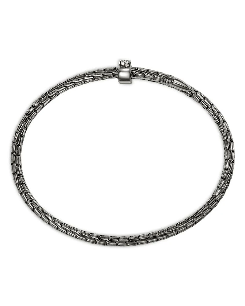 Sterling Silver Spear Diamond Pavé Flex Bypass Cuff Bracelet