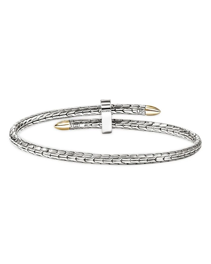 14K Yellow Gold & Sterling Silver Spear Diamond Flex Bypass Cuff Bracelet