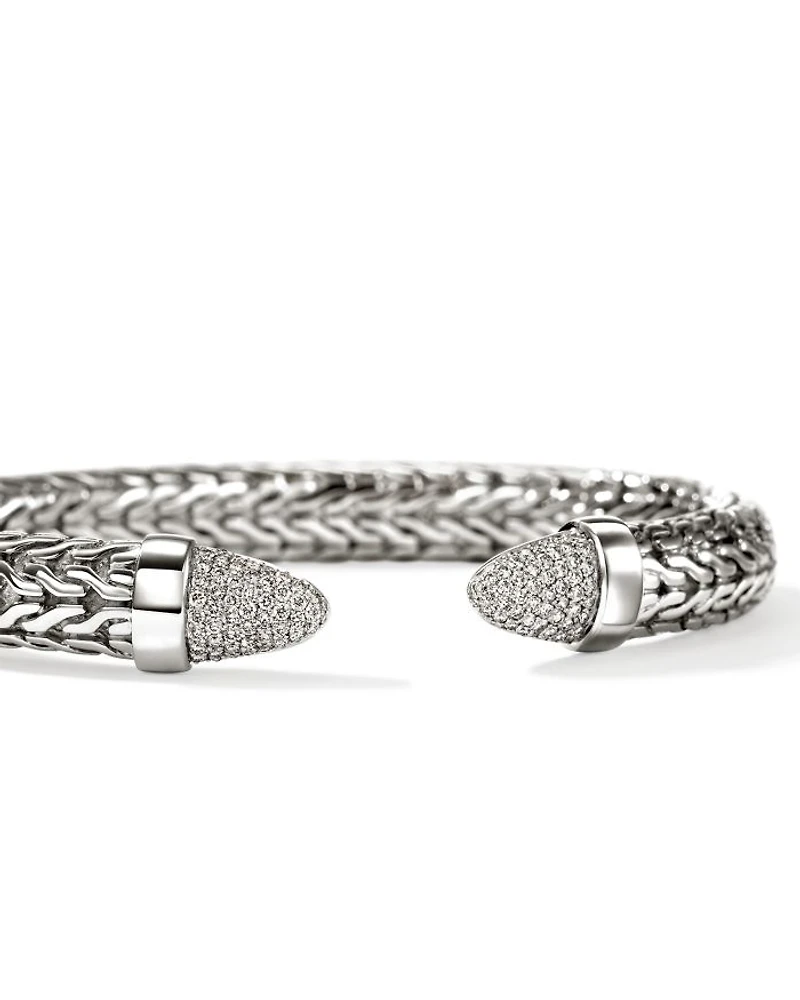 Sterling Silver Spear Diamond Pavé Flex Cuff Bracelet